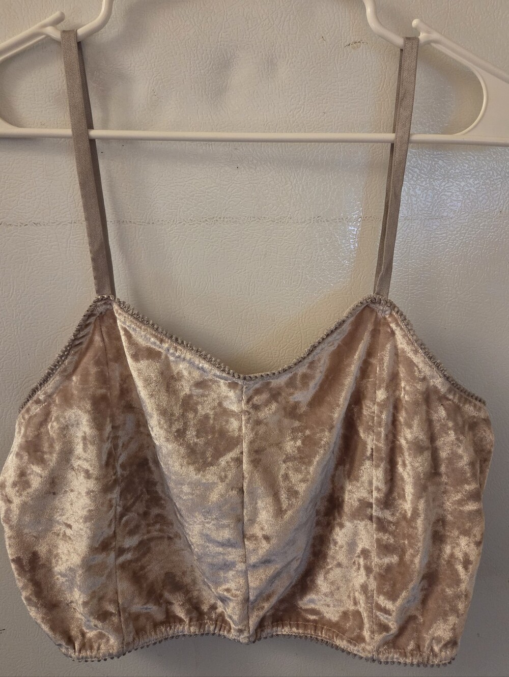 Velvet Cropped Cami Top in A Pink Colored Champagne